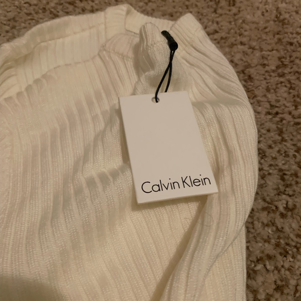 Calvin Klein Cream Ribbed Knit Top